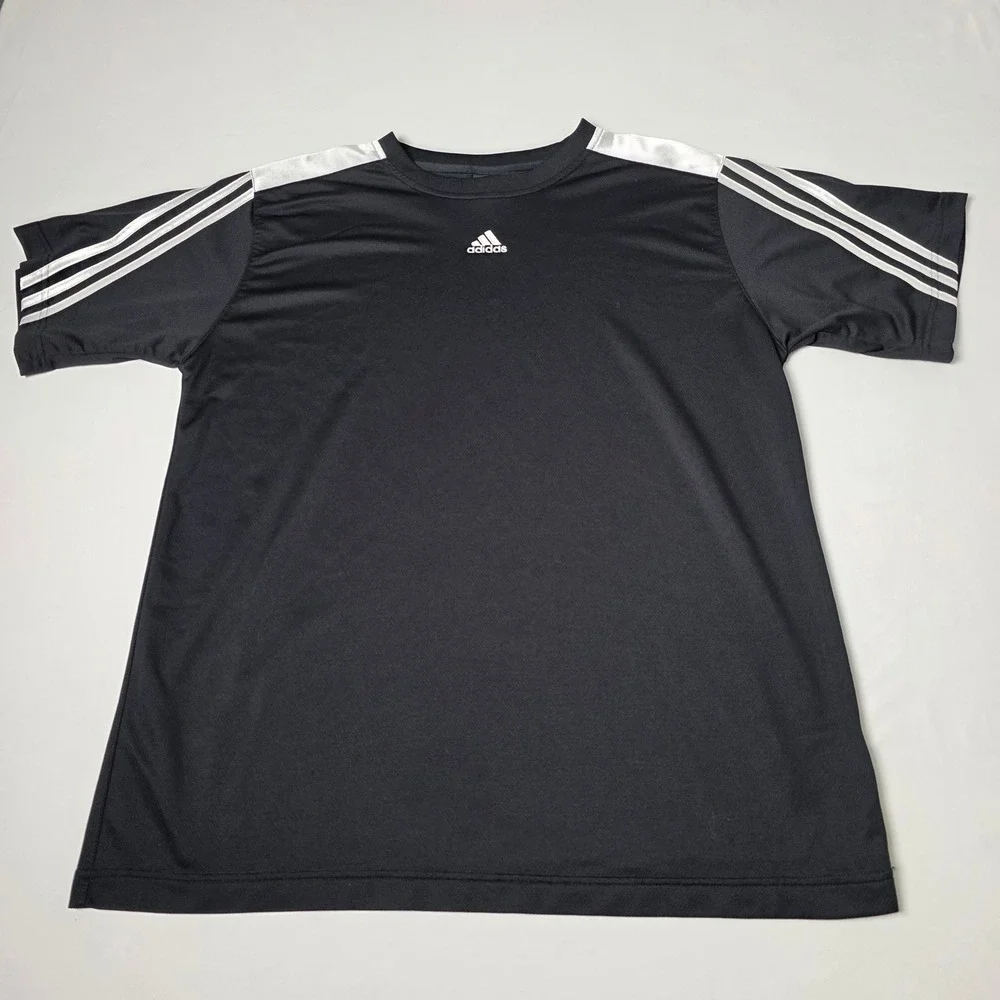 Adidas T-Shirt Men Large Black‎ Active 360 Short Sleeve AZB004 Stripe Athletic